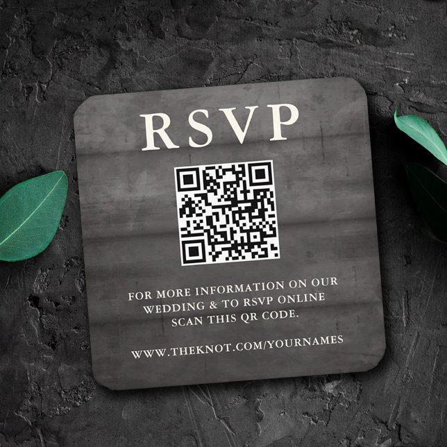 Rustik Svart Trä RSVP QR-kod Bifogad Kort (Skapare uppladdad)