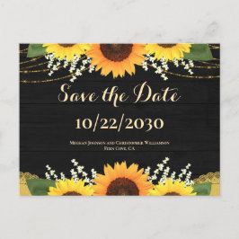 Rustik svart trä solros bröllop Save the Date Meddelande Vykort