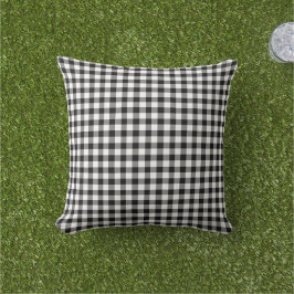 Rustik svart-vit rutig gingham-mönster kudde