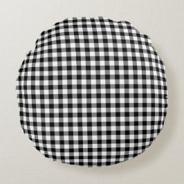 Rustik svart-vit rutig gingham-mönster rund kudde