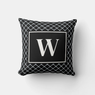 Rustik svart-vit rutig monogram kudde