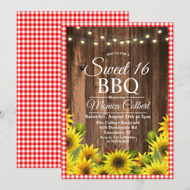 Rustik Sweet 16 BBQ Sunflower-inbjudan Inbjudningar (Fram/baksida)