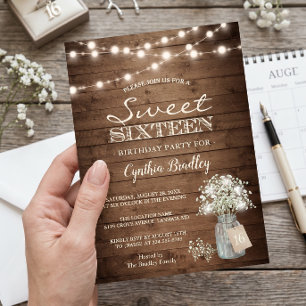 Rustik Sweet Sixteen Baby's Breath Strängljus Inbjudningar