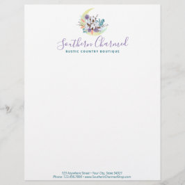 Rustik sydländsk bomull med blommotiv och månlogo brevhuvud