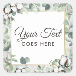 Rustik sydstatsakvafärg bomull & botanik fyrkantigt klistermärke