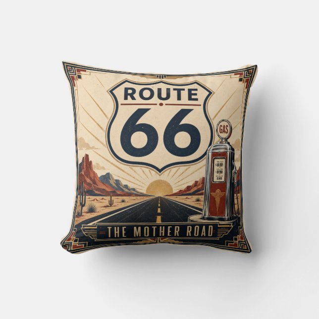 Rustik sydvästlig retro Route 66 presentation Kudde (Framsida)