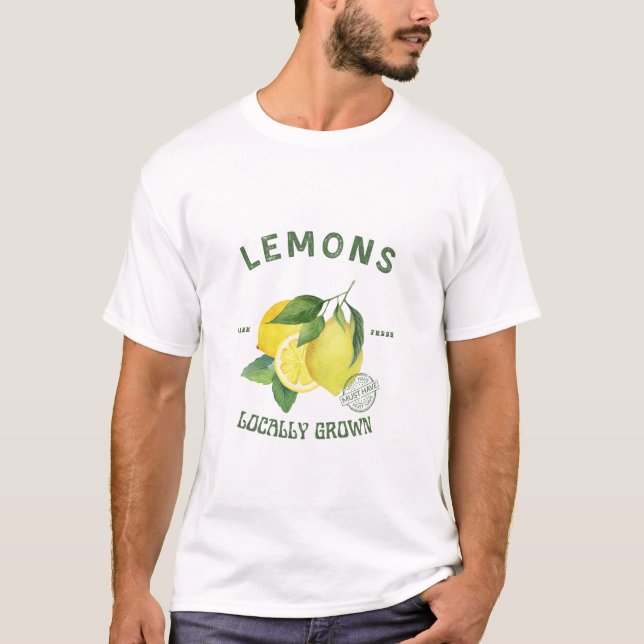 Rustik T-shirt med akvarellcitron – Vintage Citrus (Framsida)