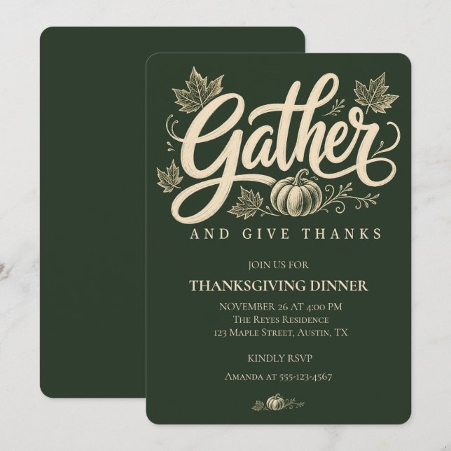 Rustik Tack till Thanksgiving Hand-lettered Inbjudningar (Fram/baksida)