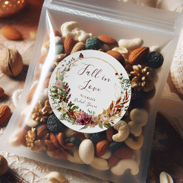 Rustik tacksamhetskort för bröllopsfest med höstte runt klistermärke