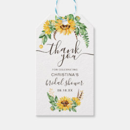 Rustik tacksamt bröllopsduschpresent med solros presentetikett