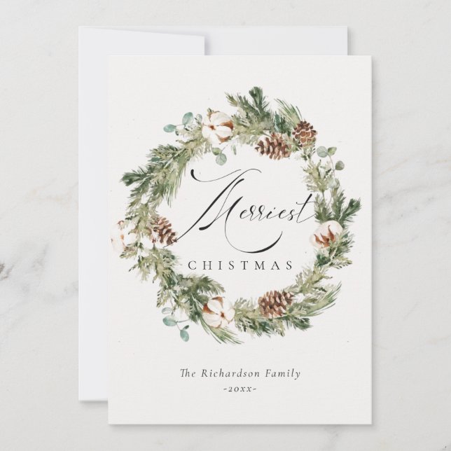 Rustik tallkotte i bomull Glad jul krans  Julkort (Framsida)