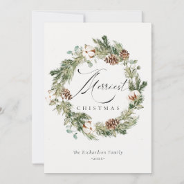 Rustik tallkotte i bomull Glad jul krans  Julkort