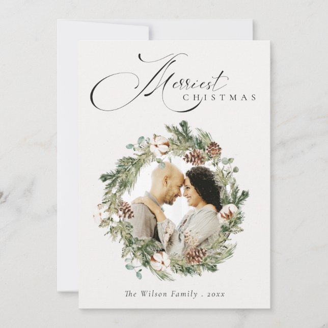 Rustik tallkottskrans för julen med bomullsfoto (Framsida)