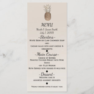 Rustik tallrik med tropisk hawaiianskt bröllopsmen meny