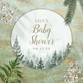 Rustik tallskogs Baby Shower Runt Klistermärke