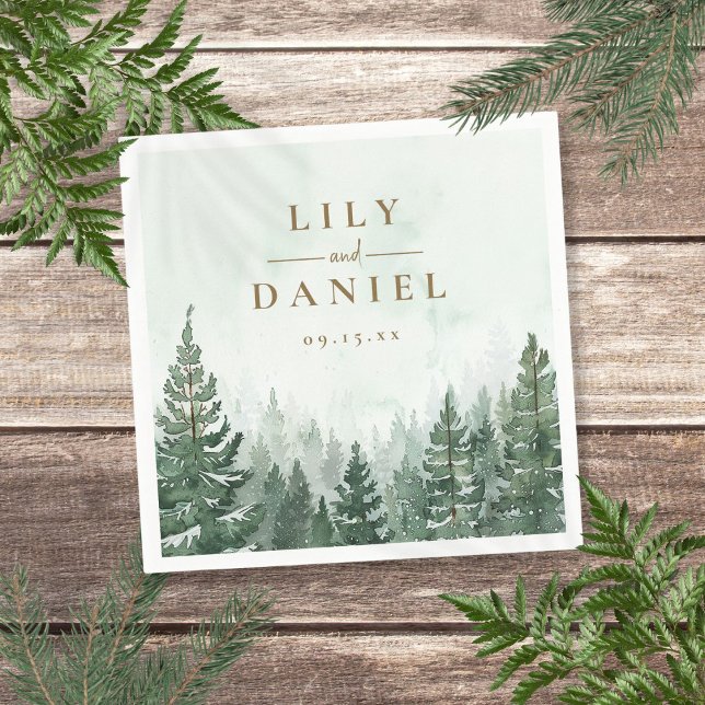 Rustik tallskogsbröllop pappersservett (Rustic Pine Tree Forest Wedding Napkins)
