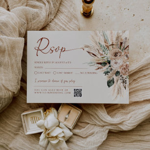 Rustik Tan Boho Bröllop Svarskort Svar QR-kod