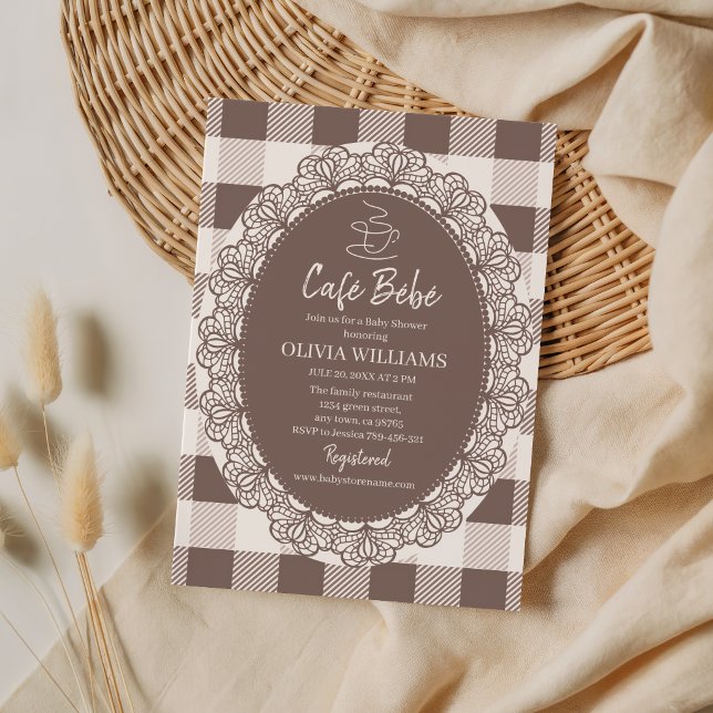 Rustik Taupe Café Bebe Baby Shower Lace Ram Inbjudningar (Skapare uppladdad)