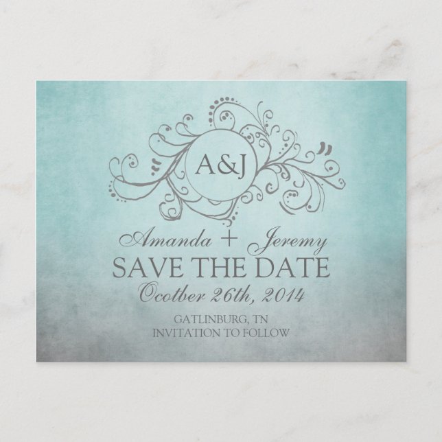Rustik Teal och Grå Boho Save The Date Meddelande Vykort (Framsida)
