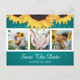 Rustik Teal Solros Bröllopsfoto Spara Datum Meddelande Vykort