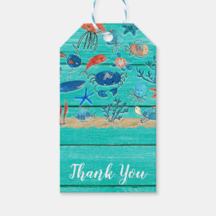 Rustik Teal Trä & Under Havet Vänner Whimsical Presentetikett
