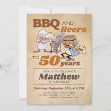 Rustik Tecknad BBQ och Öl 50:e födelsedagen