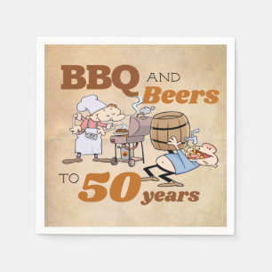 Rustik Tecknad BBQ och Öl 50:e födelsedagen Pappersservett