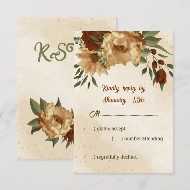 Rustik terracotta blommigt botaniska bröllop OSA kort (Fram/baksida)