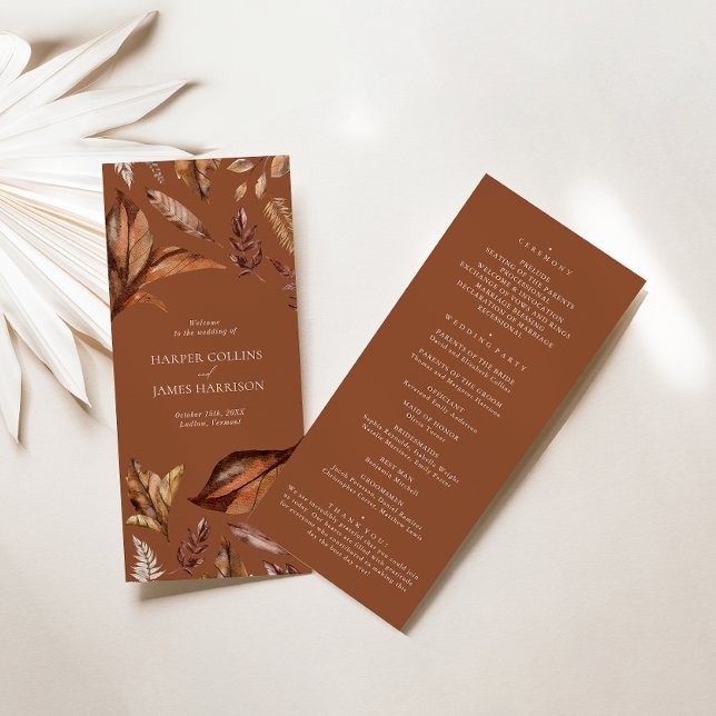 Rustik Terrakotta Blad Bröllopsceremoni Program (Skapare uppladdad)