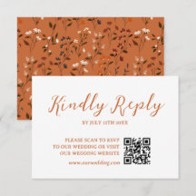 Rustik Terrakotta Blommig Bröllops QR-kod RSVP-kor