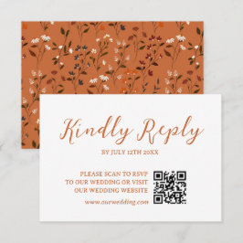 Rustik Terrakotta Blommig Bröllops QR-kod RSVP-kor OSA Kort