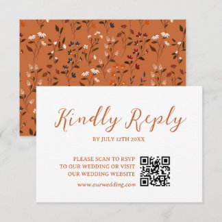 Rustik Terrakotta Blommig Bröllops QR-kod RSVP-kor OSA Kort