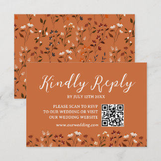 Rustik Terrakotta Blommig Bröllops QR-kod RSVP-kor OSA Kort