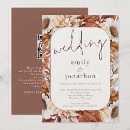 Rustik terrakotta blommiga ram QR-kod bröllop Inbjudningar