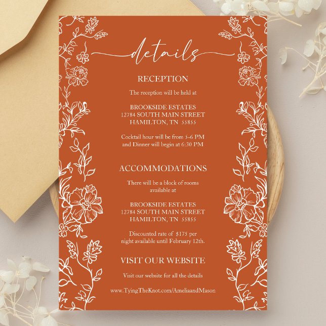 Rustik Terrakotta Blomsterdetaljer Inneslutningsko OSA Kort (Rustic Terracotta Floral Details Enclosure Card)