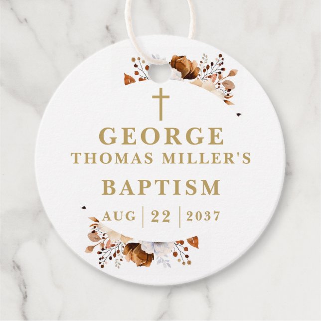 Rustik Terrakotta Botanisk Blommig Modern Dop Gåvor Etiketter (Framsida)