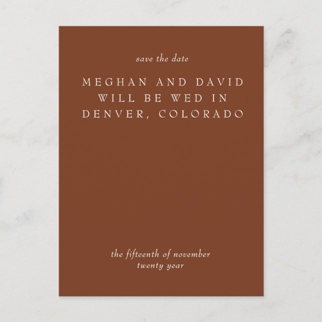 Rustik Terrakotta Bränd Orange Spara Datum Meddelande Vykort (Framsida)