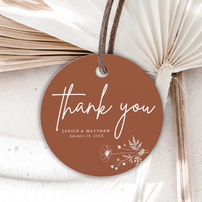 Rustik Terrakotta Bröllop med Vilda Blommor i Boho Gåvor Etiketter (Rustic wildflower terracotta boho wedding favor tags add warm personalized charm to your gifts)