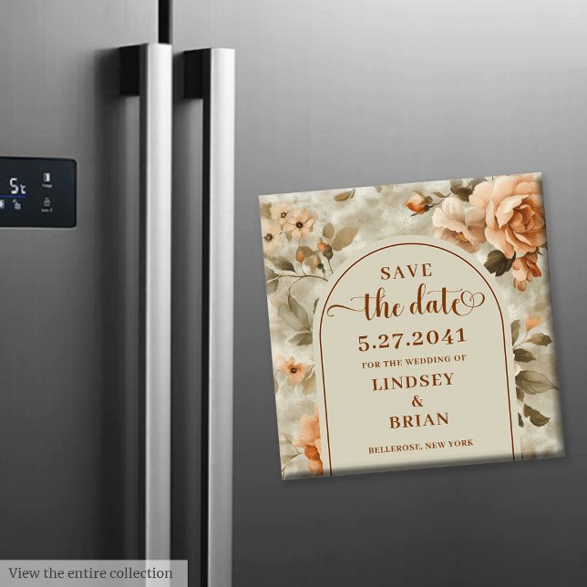 Rustik Terrakotta Elfenben Oliv Blommig Spara Datu Magnet (Rustic Boho Terracotta Ivory Olive Floral Save Date)