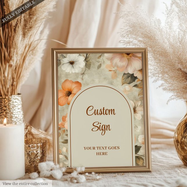 Rustik Terrakotta Elfenbensblomma Anpassad Välkoms Poster (Rustic Terra Cotta Ivory Floral Custom Party Welcome Sign)