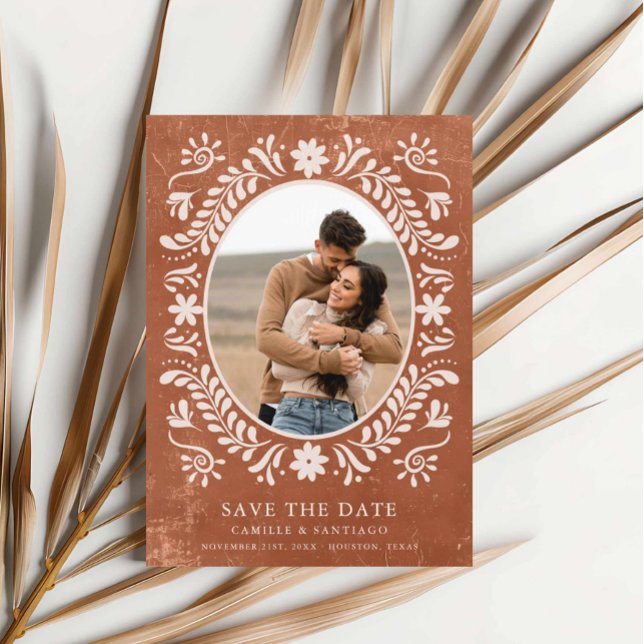 Rustik Terrakotta Foto Spara Datum Datumet (Rustic Terracotta Save the Date Photo Card)