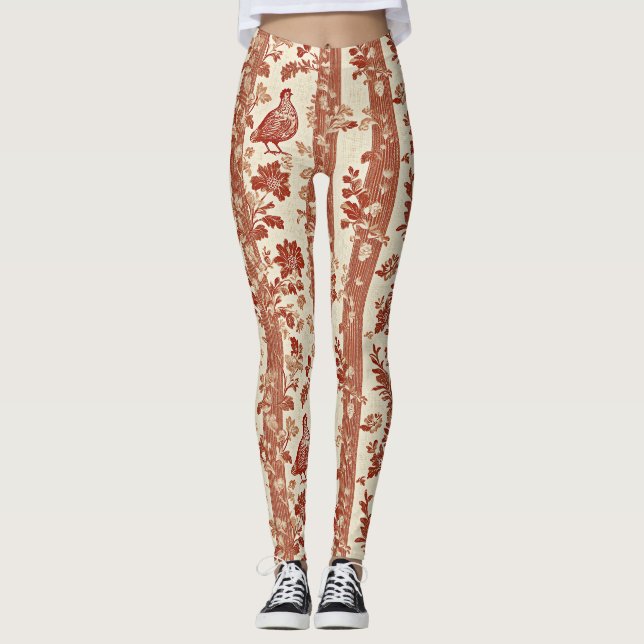 Rustik Terrakotta Höns Toile Randmönster Leggings (Framsida)