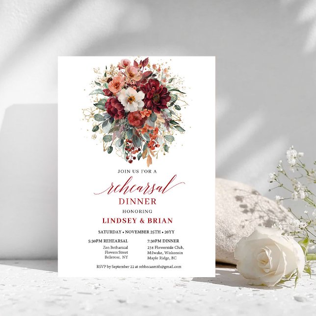 Rustik Terrakotta Höst Repetitionsmiddagsinbjudan Inbjudningar (Rustic Terracotta Autumn Rehearsal Dinner Invitation

)