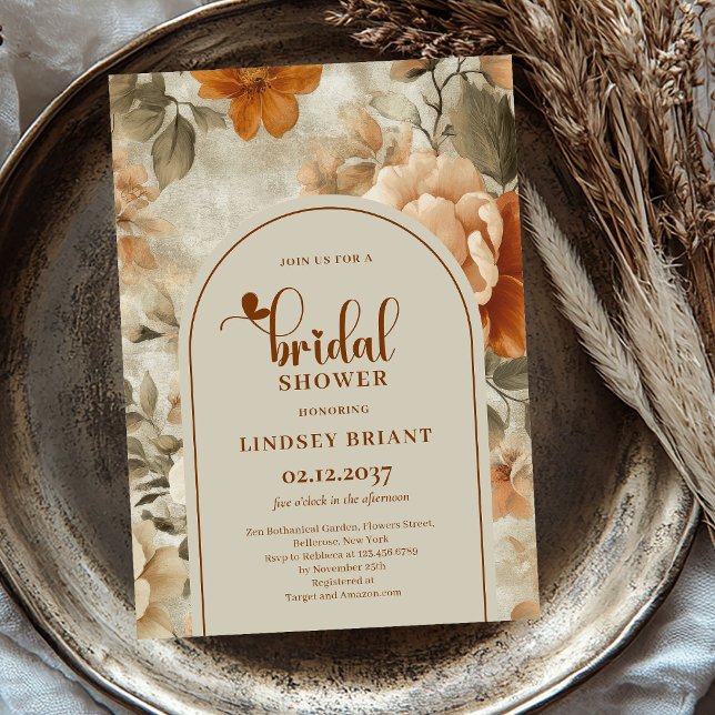 Rustik Terrakotta Salvia Blommig Bröllopsdusch Inb Inbjudningar (Rustic Terracotta Sage Floral Bridal Shower Invitation)