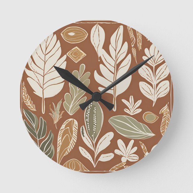 Rustik Terrakotta Vildblomma Boho Eklektisk Design Rund Klocka (Framsida)