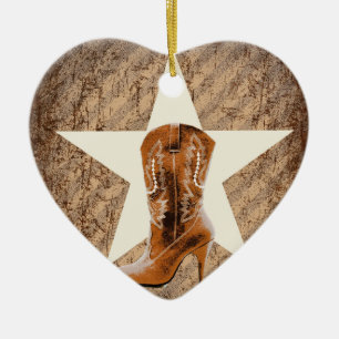 Rustik texas - ensam stjärna westerna land cowgirl julgransprydnad keramik