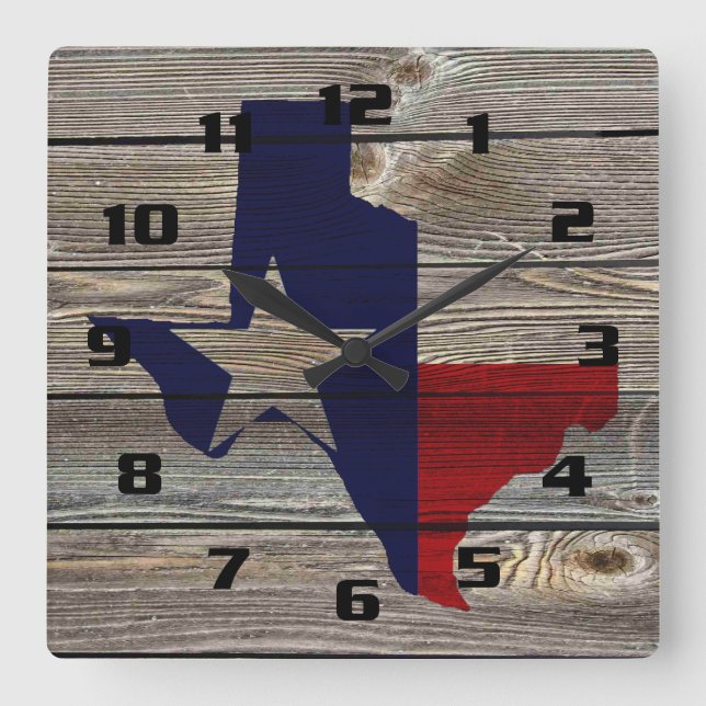 Rustik Texas på äkta utseende trä Fyrkantig Klocka (Framsida)