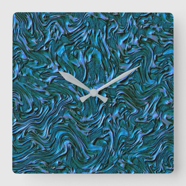 Rustik texturerad vägg i bränd kadett blå fyrkantig klocka (Framsida)