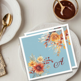 Rustik Thanksgiving Blå Blommigtar Monogram Anpass Pappersservett
