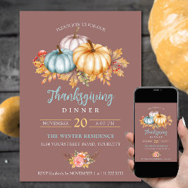 Rustik Thanksgiving blommigt pumpor mauve ro Inbjudningar